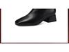 2025 Women's Soft Leather Mid-Heel Square Toe Boots with Velvet Lining for Autumn and Winter