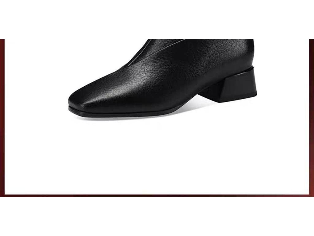 2025 Women's Soft Leather Mid-Heel Square Toe Boots with Velvet Lining for Autumn and Winter