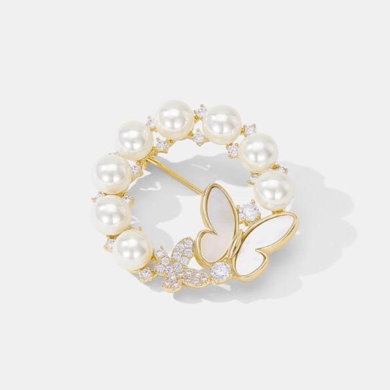 Trendy Pearl Butterfly Brooch for Women Men Fashion Rhinestone Insect Brooches Pins Jewelry Accessories Party Gifts