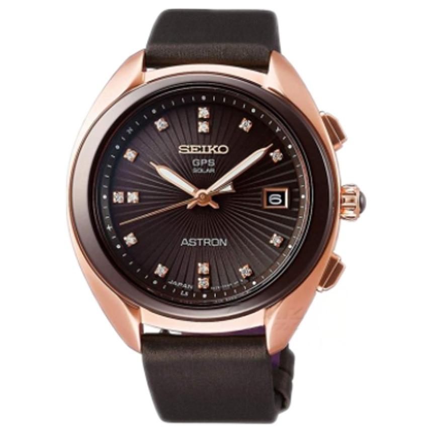 SEIKO Quartz/Satellite Solar Collection 100m Water Resistant Solar Quartz Movement Leather Strap STXD004J Black Dial
