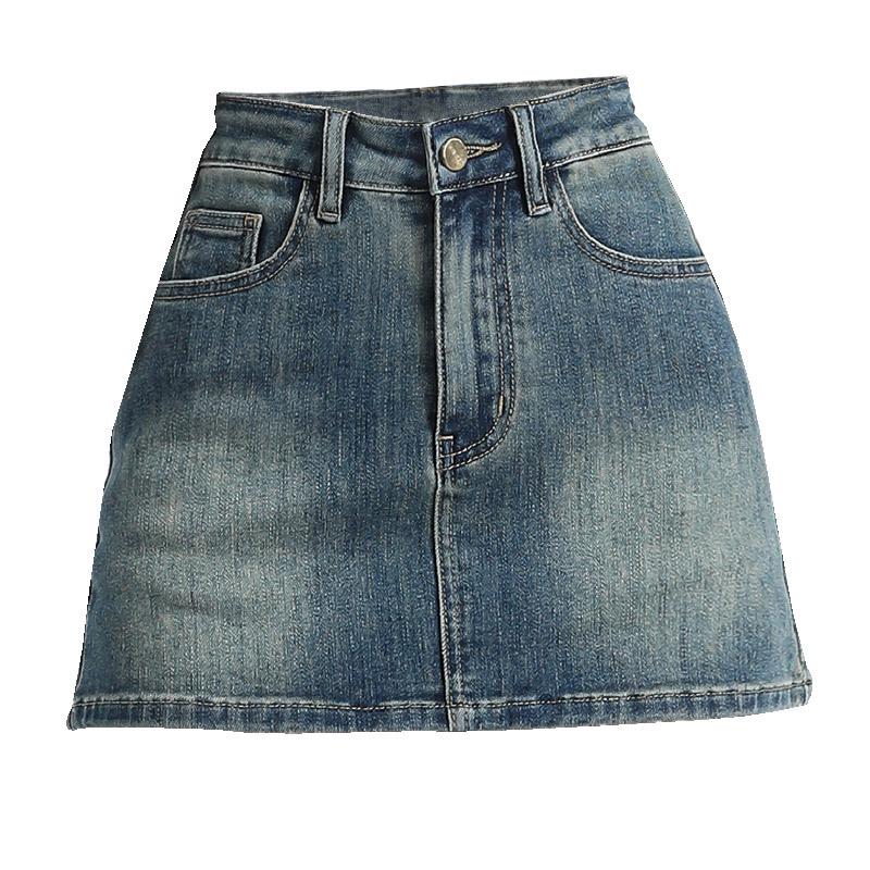 Women's High-Waist Stretch Retro Denim A-line Mini Skirt - Anti-Exposure, Hip-Hugging, Perfect for Spring/Summer Fashion