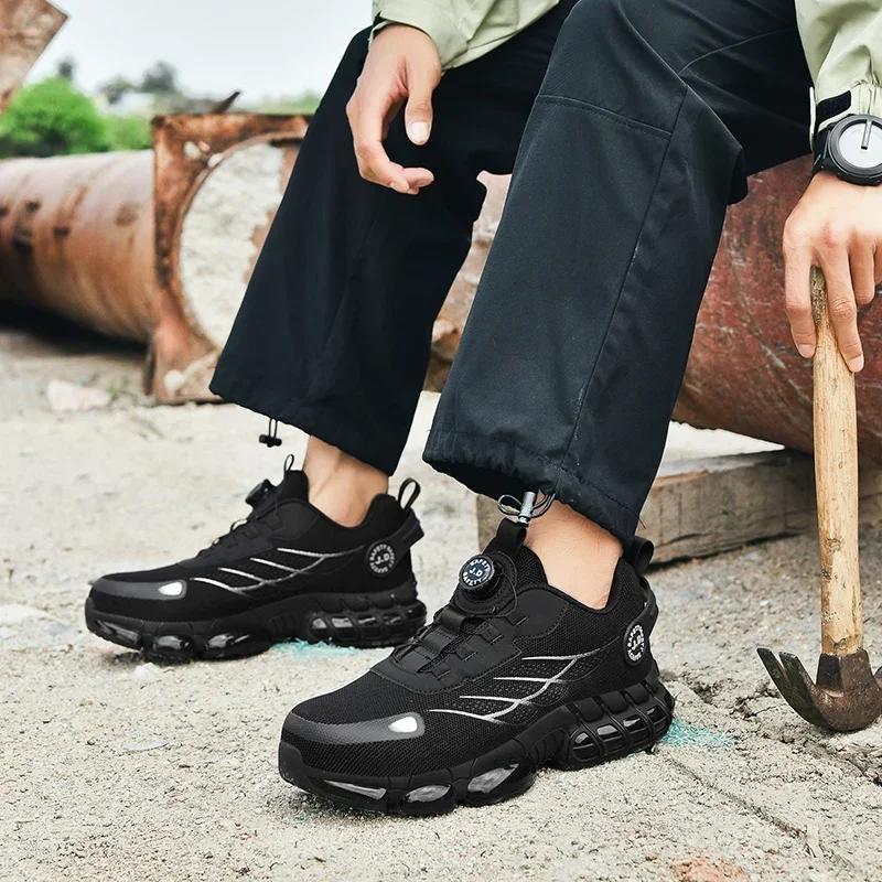 Rotating Button New Safety Shoes Men Anti-smash Anti-puncture Work Shoes Fashion Men Sport Shoes Security Protective Boots Men