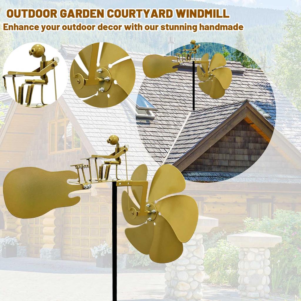 Handgefertigte Metall-Schlagzeuger-Windmühle, Schlagzeuger-Windmühle Gartendekoration, Perkussionist-Musikfiguren, Lustige windbetriebene Skulptur
