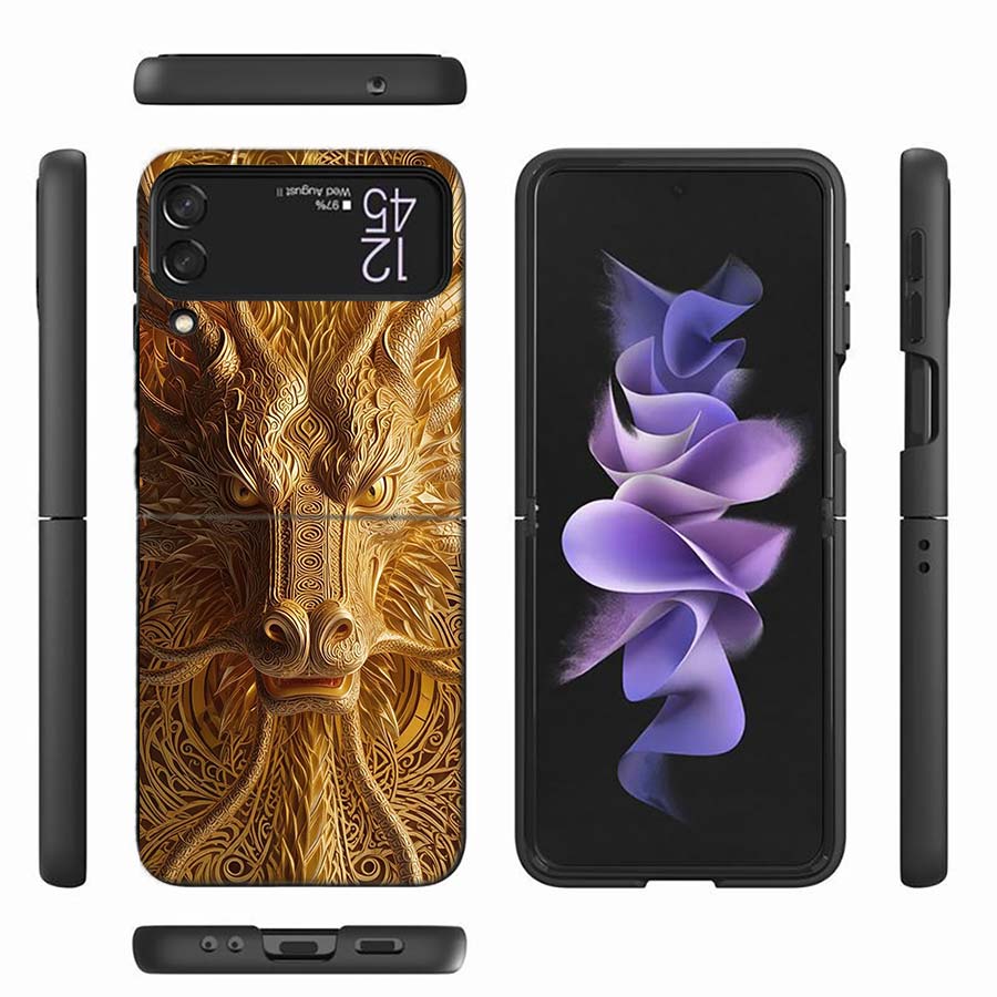 Golden Holy Dragon Phone Case For Samsung Z Flip 6 7 5G Z Flip 5 Galaxy Z Flip 3 4 5G ZFlip Shockproof Hard Cover TPU PC Coque C