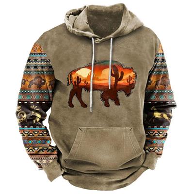 Pánska mikina s kapucňou Vintage s kravskou potlačou Nadrozmerné mikiny Pulóvre Ležérne s dlhým rukávom Pánske oblečenie Streetwear