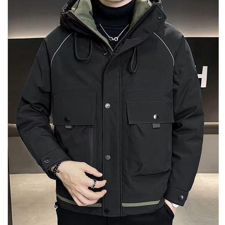 Men's Fashionable Hooded Down Jacket: Versatile, Trendy, Thickened, Windproof Coat for Outdoor Wear