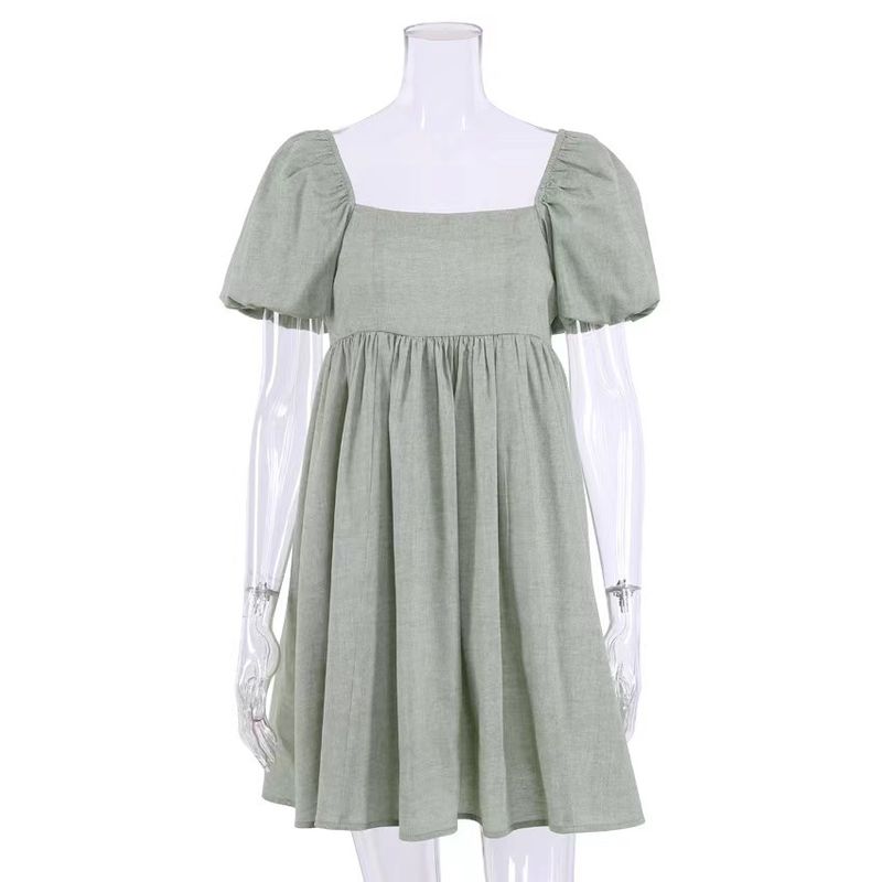 European and American New Sexy Square Collar Puff sleeve Dress Square Neck Bubble Sleeved Dress