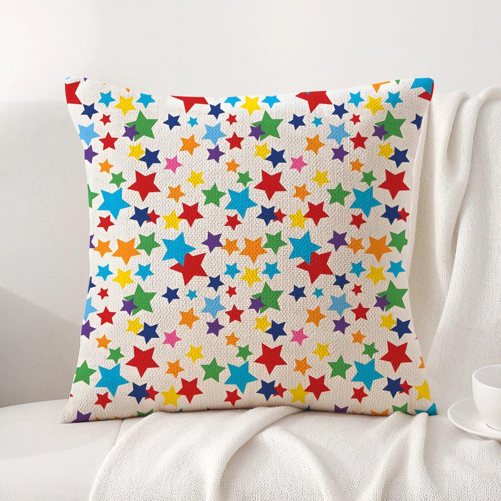 Klassische Sterne Kissenbezug Natürlicher Leinen Bio-Stoff Beidseitiger Druck Sofa Heimdeko Geschenk Kissenbezug