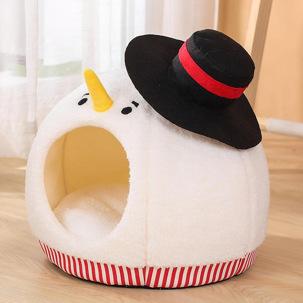Cat Bed House Cute Warm Enclosed Snowman Pet Furniture With Washable Mat Indoor Cat House For Indoor Winter Travel Car RV