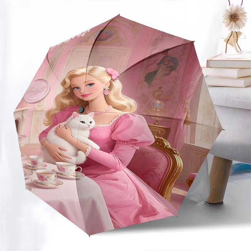 1pc Tea Party Automatic Folding Umbrella - Compact 8-Rib Design, Durable Plastic & Iron1037L