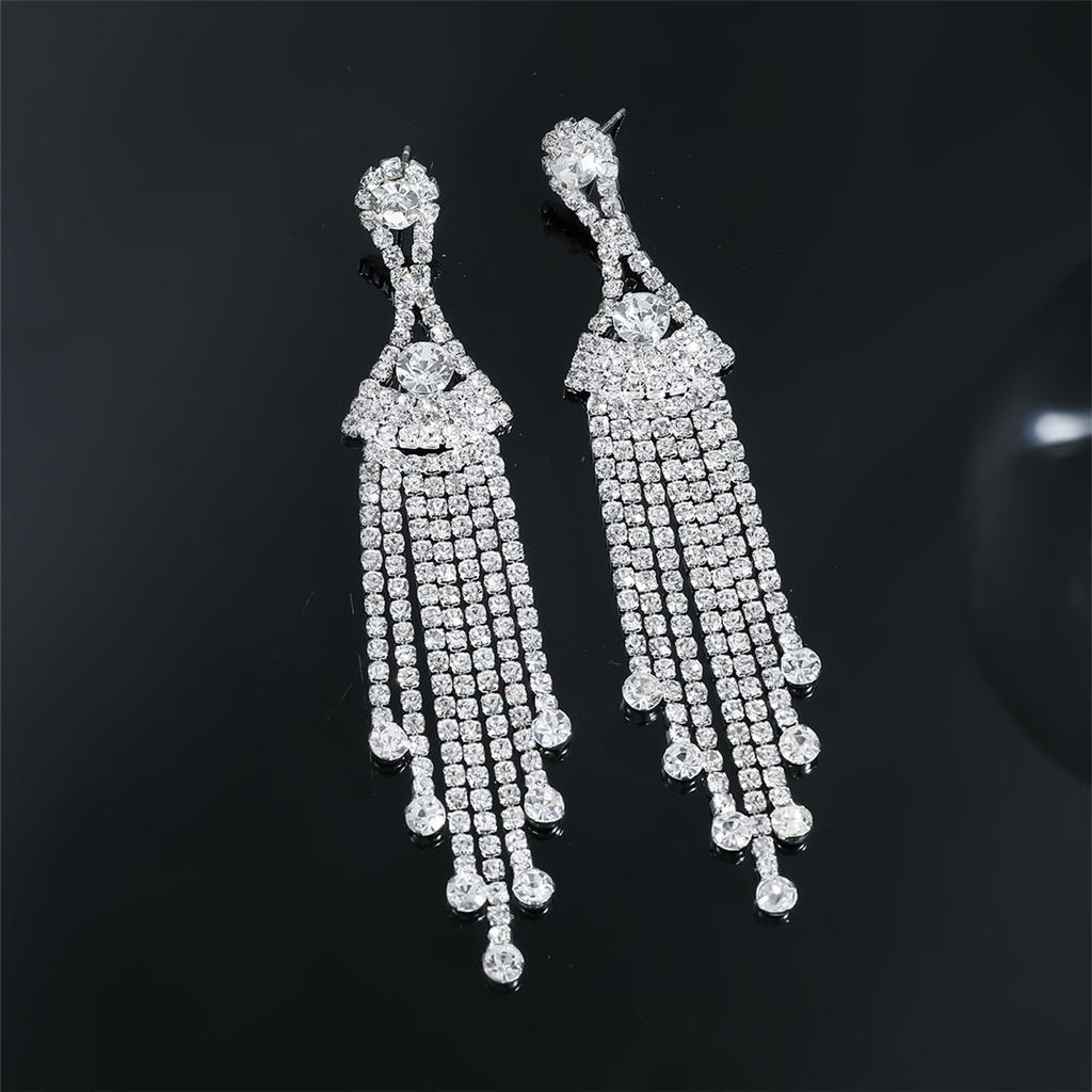 Luxurious long tassel earrings with full diamonds for women