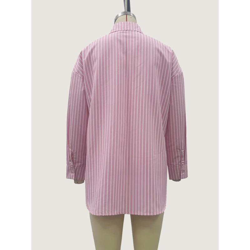 Dámská letní pruhovaná košile svrchní ležérní knoflíková s dlouhým rukávem s klopou top