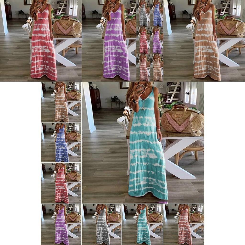 Abito Lungo Maxi Estivo Casual da Donna con Stampa alla Moda per Uscite in Spiaggia