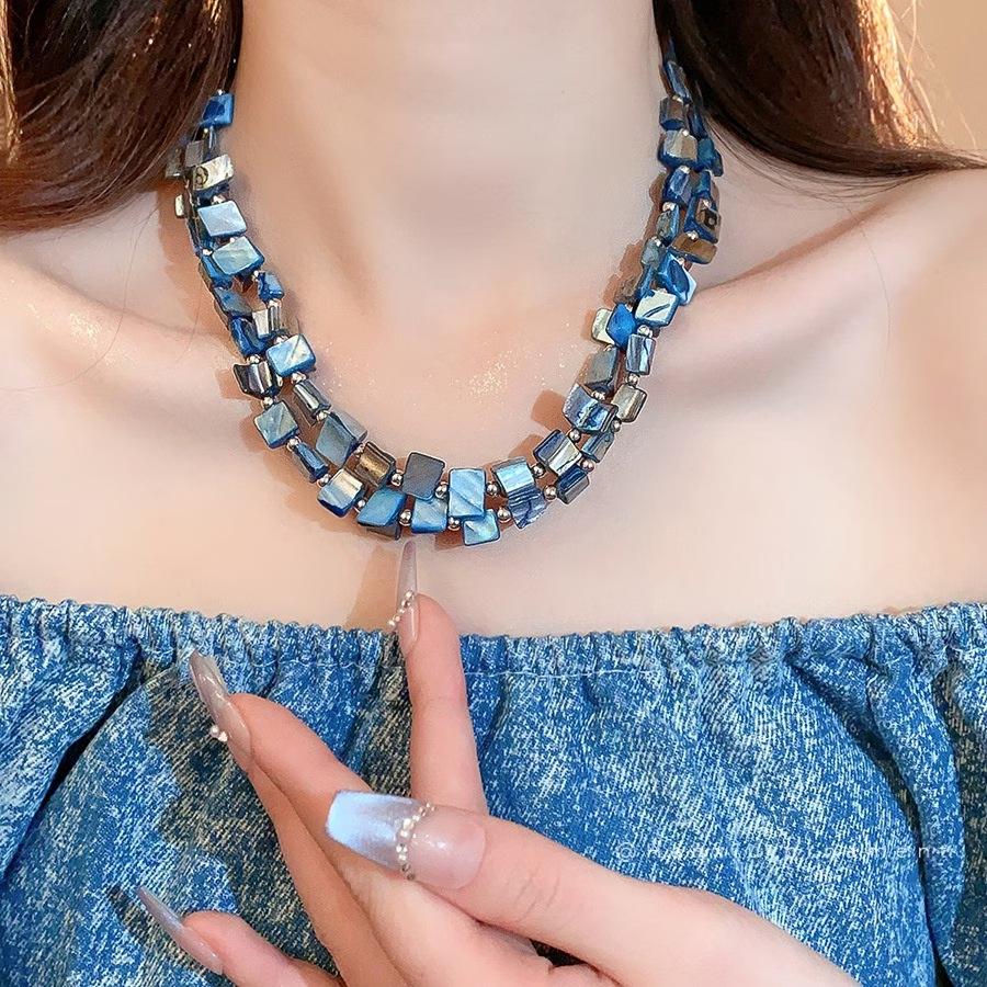 Irregular Double Shell Beaded Necklace Fashion Temperament High Sense Collarbone Chain Simple Versatile Item Decoration