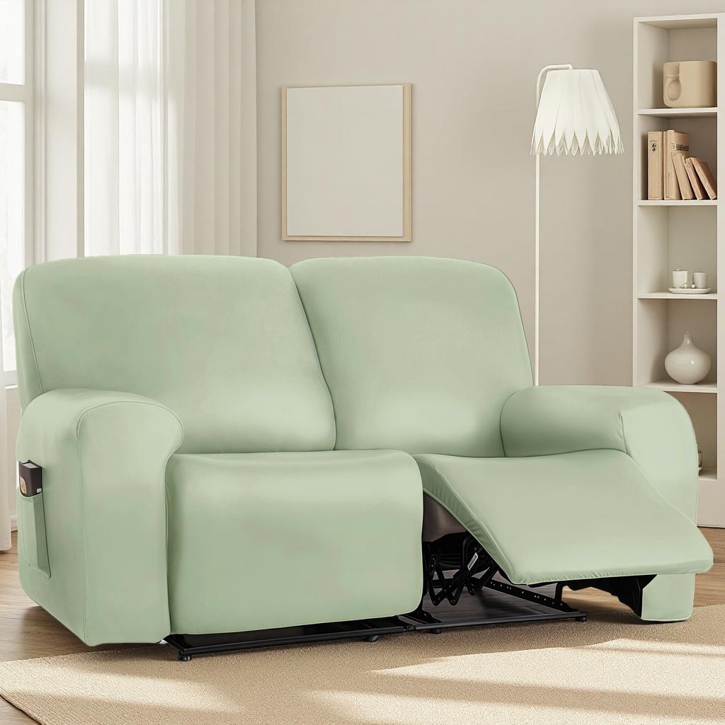 Waterproof Loveseat Sofa Recliner Cover 2-Seater with Side Pockets Stretch PU Leather Recliner Sofa Cover Living Room