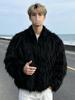 Cappotto in Finta Pelliccia di Vison da Uomo: Stile High Street Americano con Motivo a Onde Antiche, Capelli Lunghi e Fodera Calda in Cotone per Autunno e Inverno