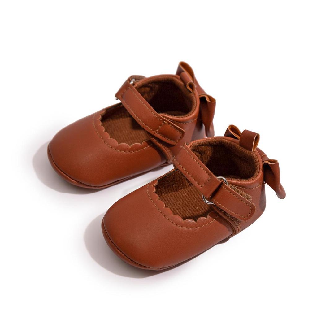 New Baby Girl Leather Bowknot Princess Shoes with Non-Slip Rubber Sole