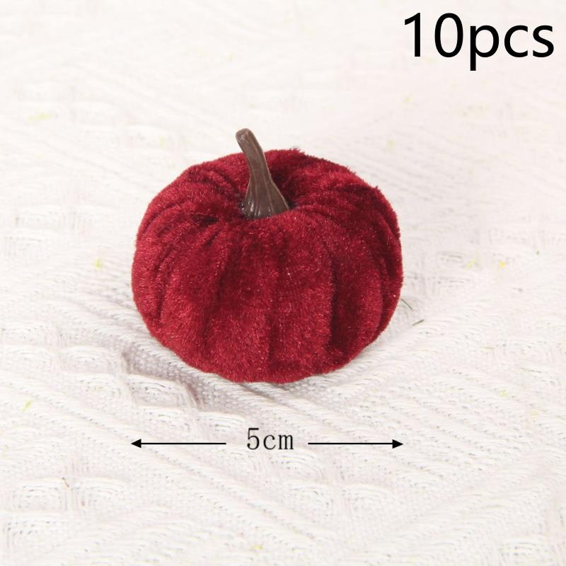 10Pcs Velvet Artificial Pumpkin Decor Desktop Pumpkin Ornament Autumn Fall Thanksgiving Harvest Festival Halloween Decoration