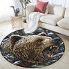 Grizzly Bear Round Area Rug,Carpet Rug for Living Room Bedroom Sofa Playroom Decor,Non-slip Floor Mat
