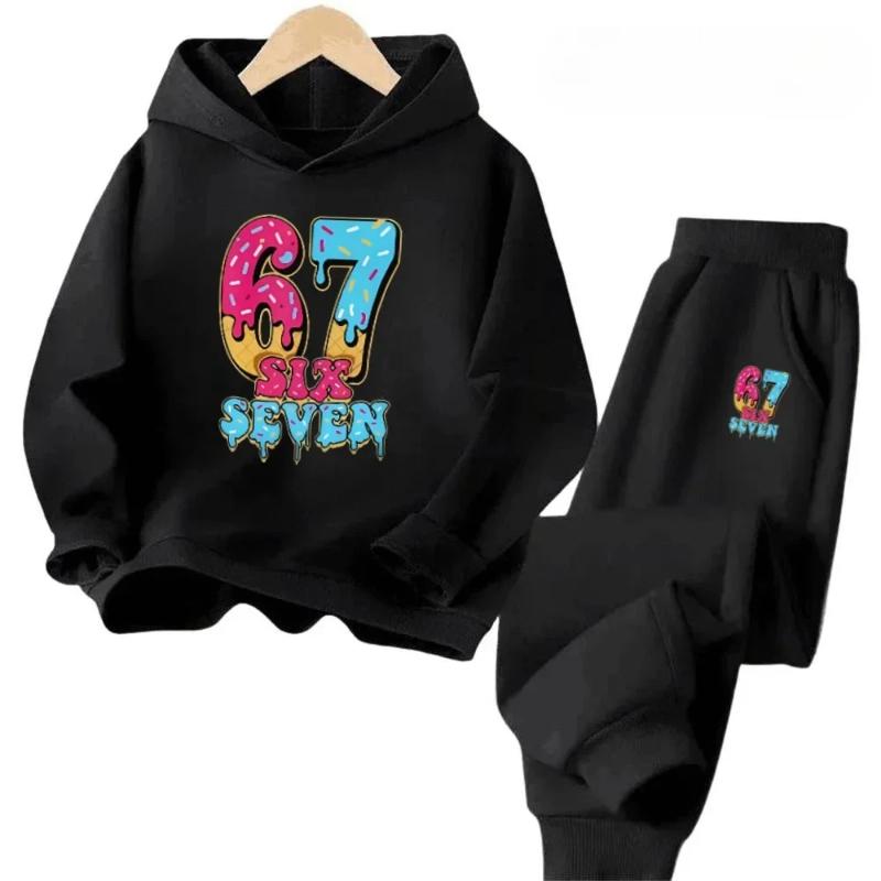 67 Hot Sale Kids Outfit 4-13Y 2Pcs Tracksuit Cartoon Teal A Brain Rot 67 Six Seven Print Children's Comfortable Sweatshirt Set