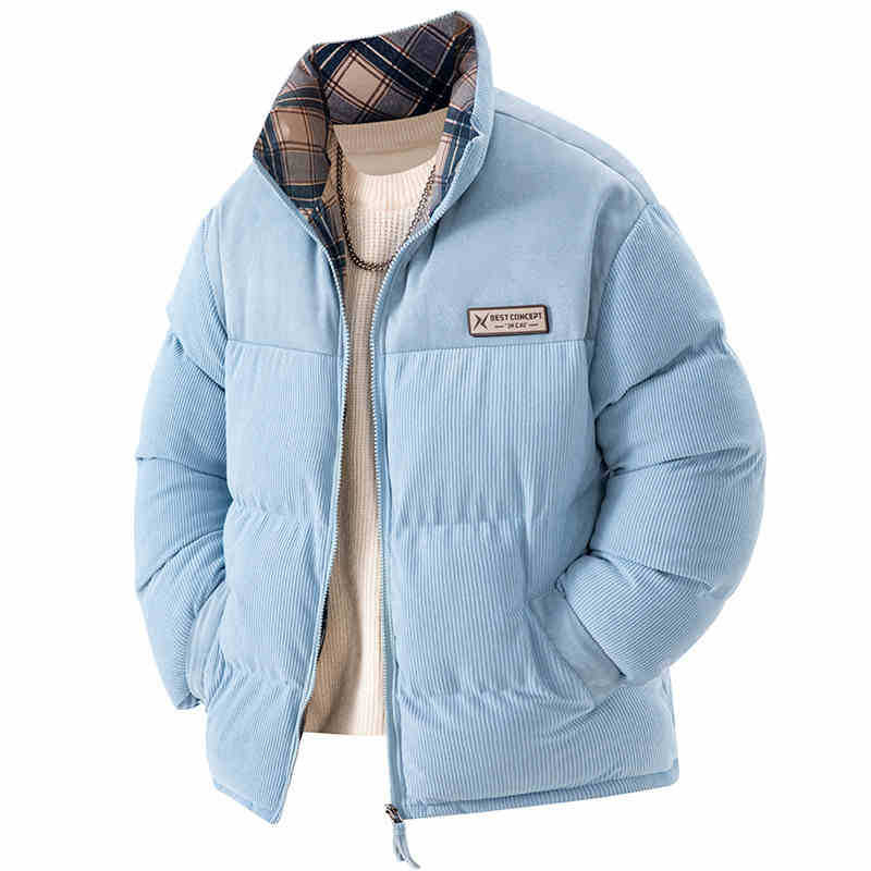 Plaid double-sided wear stand-up neck cotton clothes men's winter 2025 new retro loose couple versatile warm cotton-padded clothes