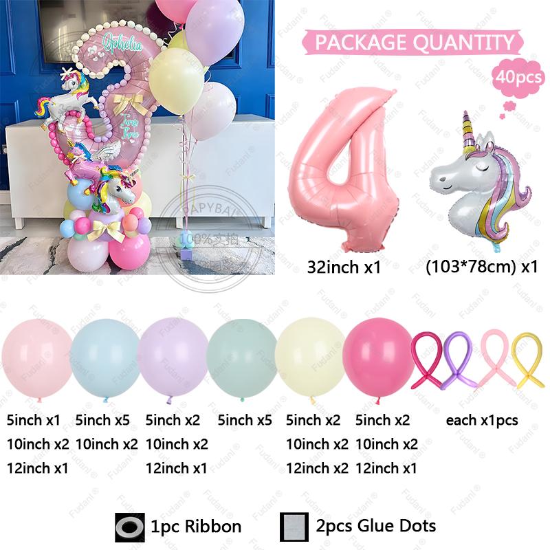 40pc/set Unicorn Series Digital Aluminum Film Balloon 1-9 suitable for birthday photo party anniversary graduation season