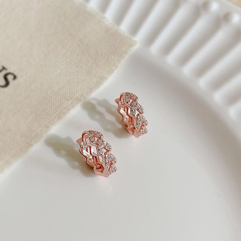 Love Row Diamond Earrings Female Personality Design Sense Tide Earrings Ins Temperament Senior Sense of Ear Jewelry Hypoallergenic Hoops