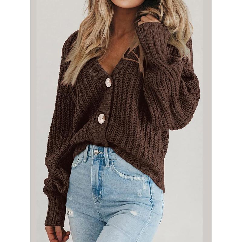Women's Sweater Autumn/Winter New Product Solid Color Loose Knitted Jacket Women's Button Sweater Cardigan
