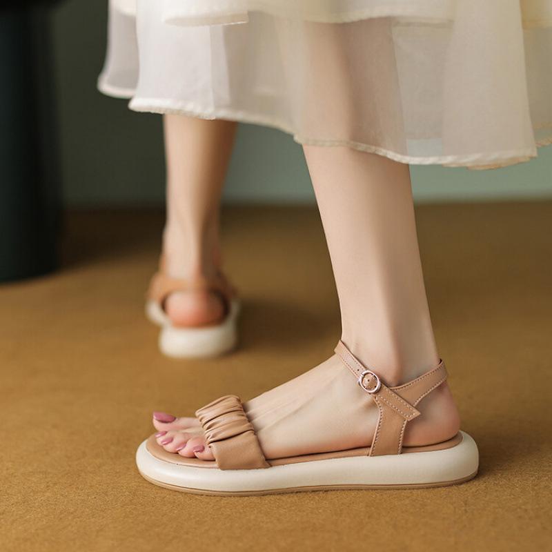 Summer Women's One-word Sandals Casual Non-slip Platform Sandals Buckle New Rear Empty Comfortable Soft-soled Women's Sandals