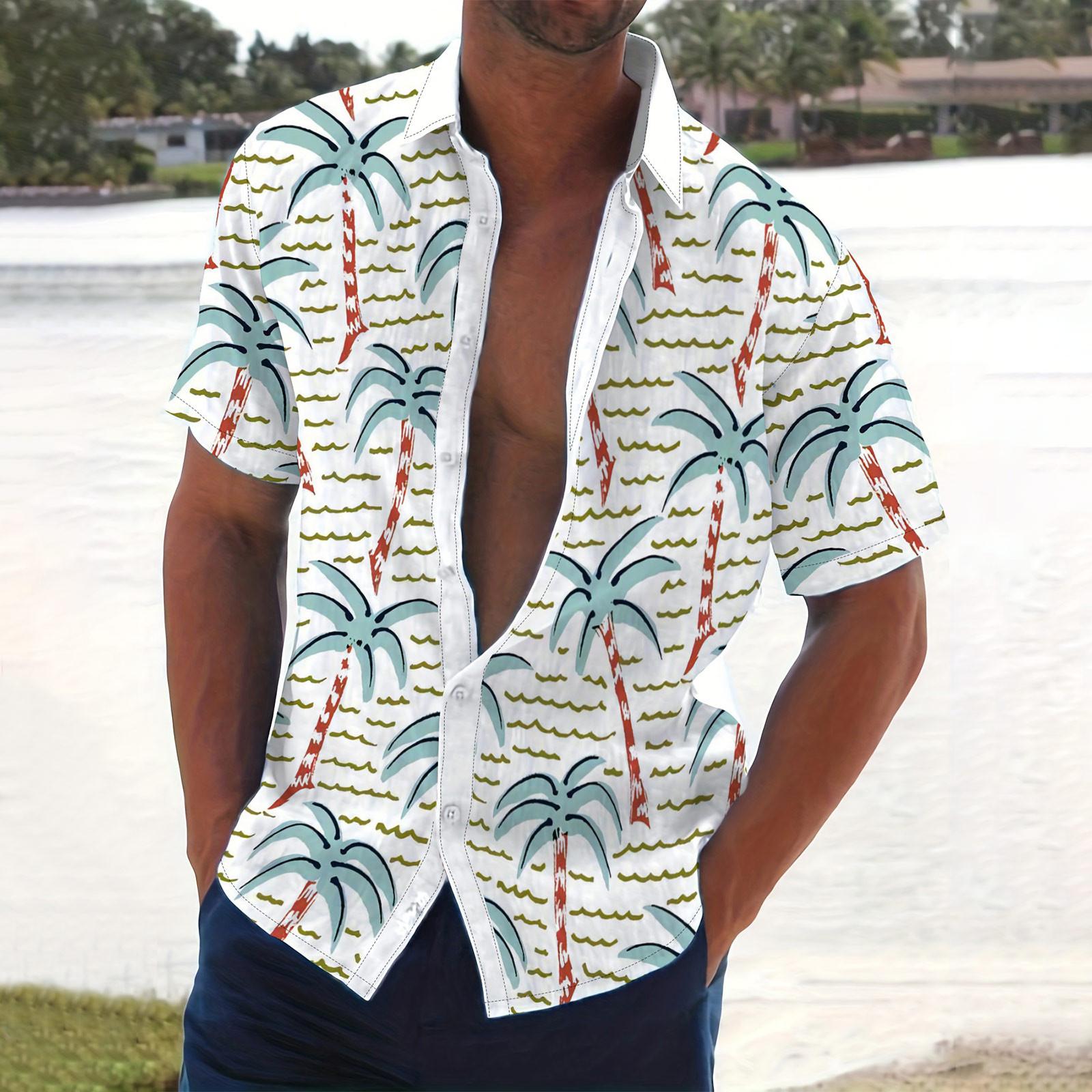 

Мужская летняя новая свободная рубашка с коротким рукавом с принтом, кардиган, пляжная рубашка L белый