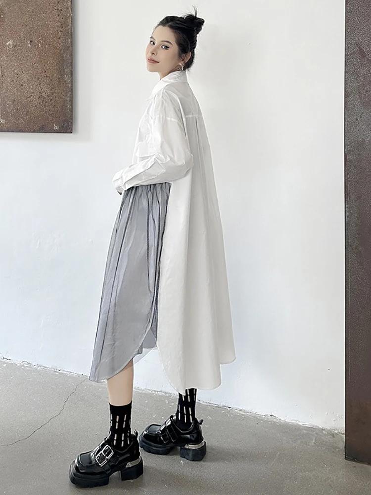 Xitao Patchwork Mesh Flower Fold Single Breasted Dress GMM1160