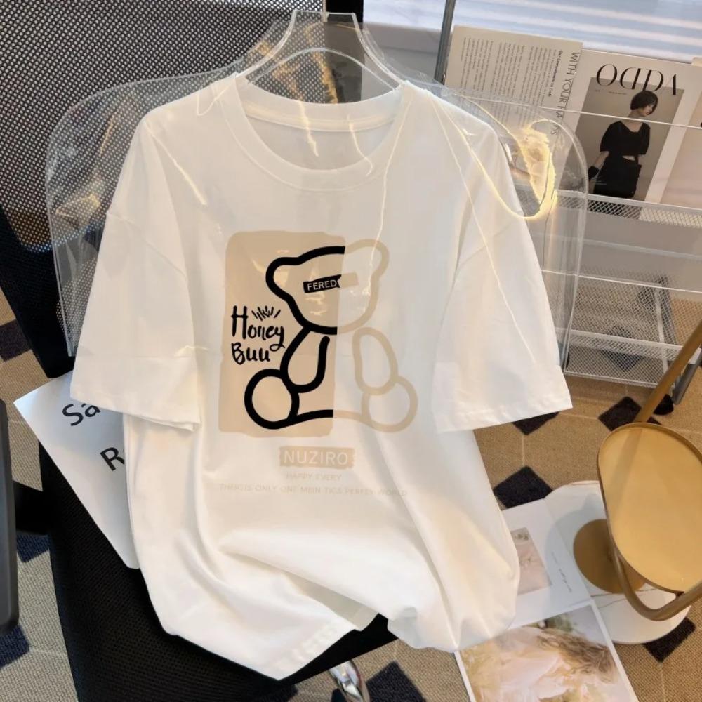 Female Manga Designer T-shirt Cartoon Print Pattern T-shirt Girl and Cute Casual Round Neck Minimalist Tourism Fashion Clothes S