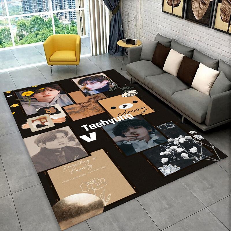 Famous B-BTS Kim Tae Hyung V KPOP Non-Slip Area Rug for Living Room,Bedroom,Playroom,Carpet Floor Mat Home Decor Rug Kids Room