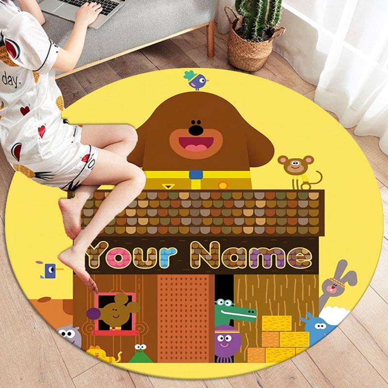 Hey Duggee Custom Name Round Area Rug,Carpet Rug for Living Room Bedroom Sofa Playroom Decor,Non-slip Floor Mat