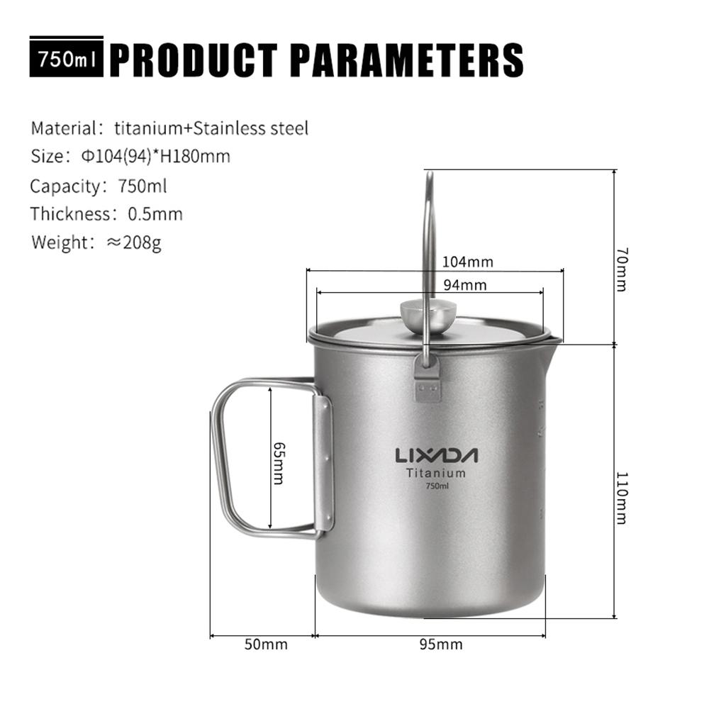 Lixada 750ml Titanium Coffee Cup Mug French Press Pot Coffee Maker with Lid Outdoor Camping Cooking Pot titanium coffee pot