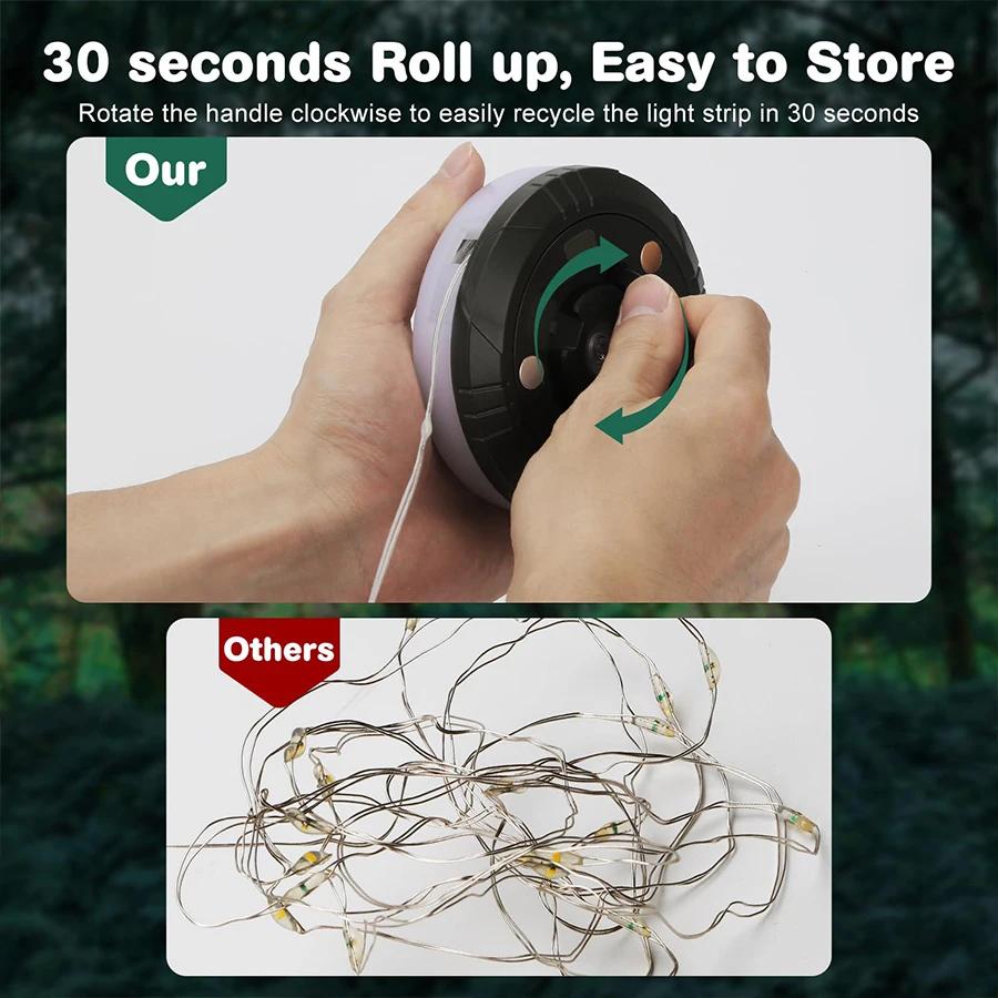 Outdoor LED Camping String Light Rechargeable/Solar Portable Stowable Camping String Lamp For Hiking Garden BBQ Party Tent Decor
