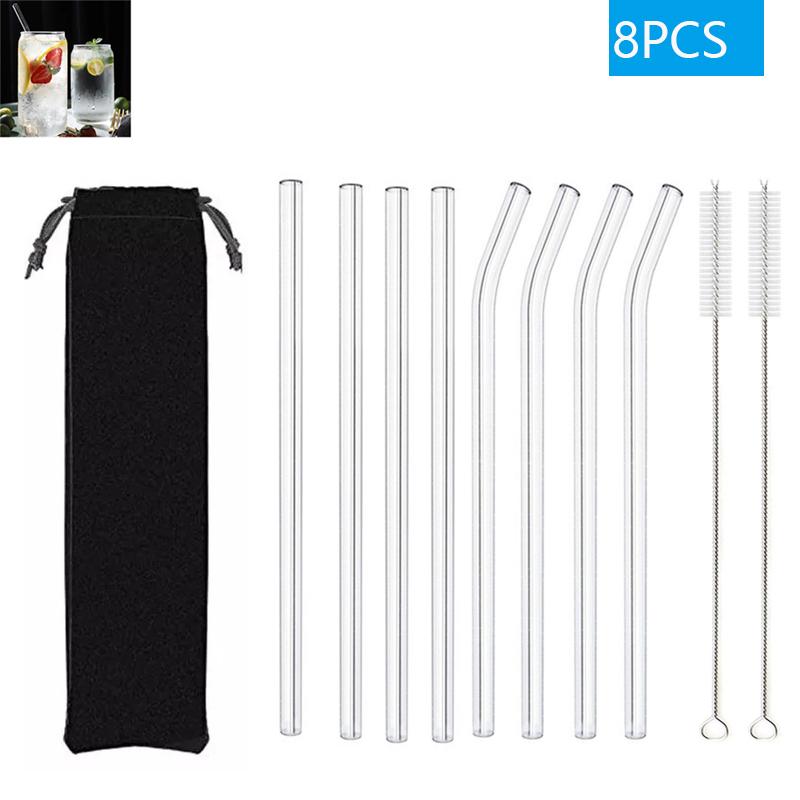 1-10Pcs Glass Straws Eco Friendly Reusable Drinking Metal Straw with Brushes Smoothies Milkshake Cocktails Party Bar Accessory