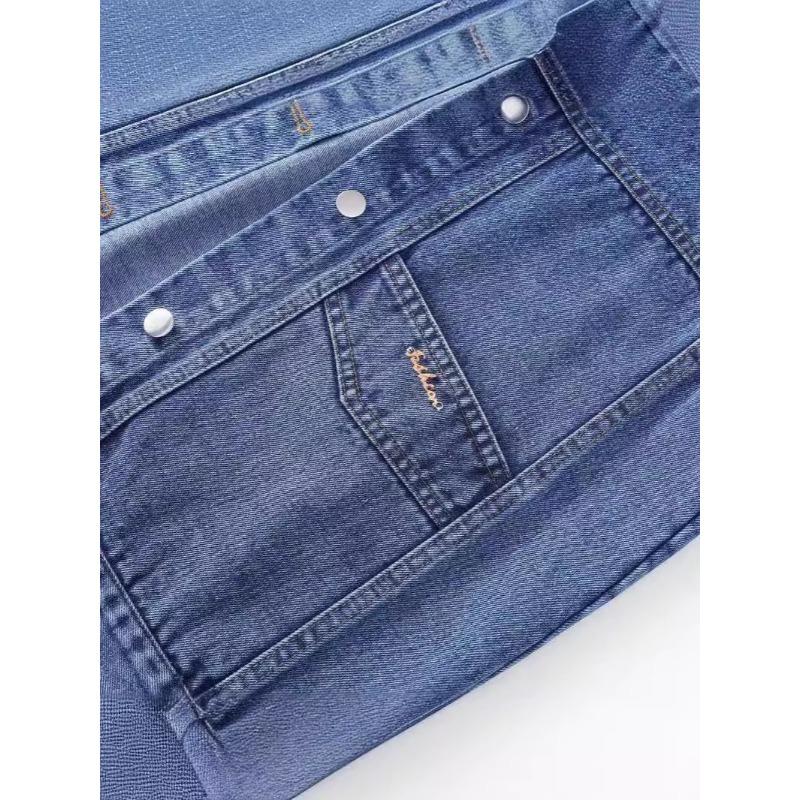 Chaleco de Mezclilla para Mujer de Longitud Media Versión Coreana de Primavera y Otoño Holgado Bordado con Parches Chaqueta sin Mangas Cárdigan Delgado Top