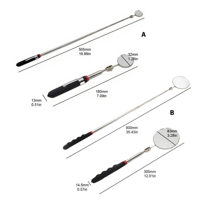 Foldable Telescopic Round Mirror Auto Repair Tool with Long Handle 32mm/82mm Inspection Mirror for Technicians Mechanics