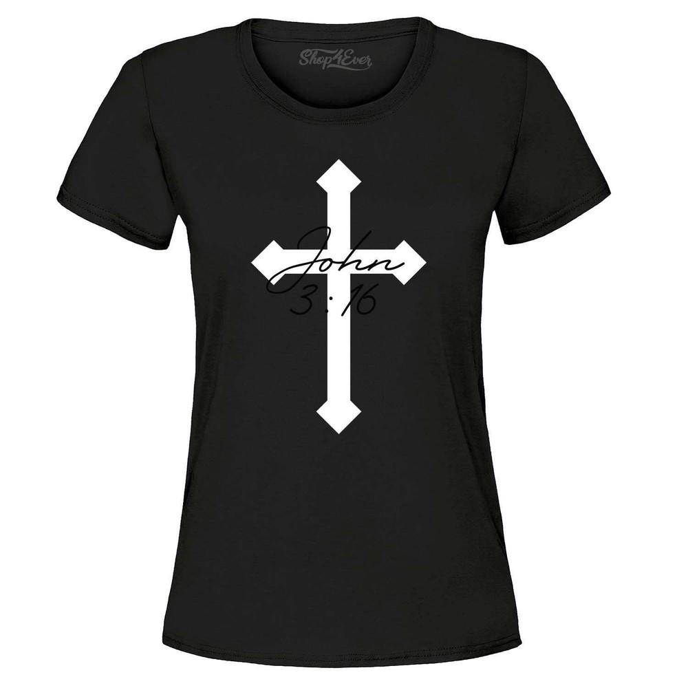 

John 3:16 Bible Verse Script Cross Women s T-Shirt Religious Shirts 3XL