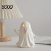 Modern Minimalist Home Decor Light Up Ceramic Ghost Figurines for Halloween Decor, Cute White Statue Milky Vase with Pink Tongue, LED Night