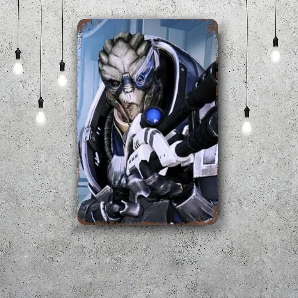 Garrus Close Up Mass Effect Vintage Metal Tin Signs Posters Decor Retro Metal Plaque Wall Art Decor for Garage Bar