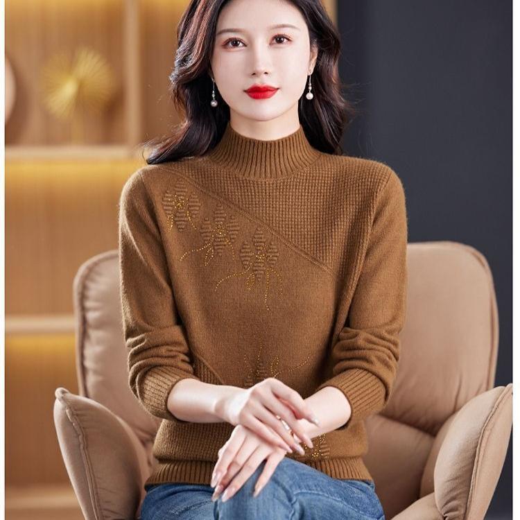 Half-Turtleneck Sweater for Women, Autumn/Winter Fashionable Short Cardigan with Thick Inner Layer