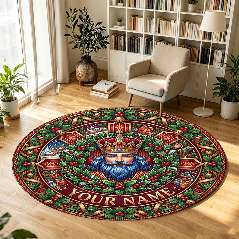 Christmas (81) Theme Circular Crystal Velvet Carpet Customized Name & Text Round Soft Floor Rug For Living Room Bedroom Decor