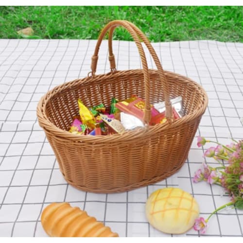GrnArt Picnic Basket, Handwoven Wicker Basket, Washable, with Two Handles, Fruit Basket, Small Organizer, Stylish, Natural Material, Perfect for Fruit