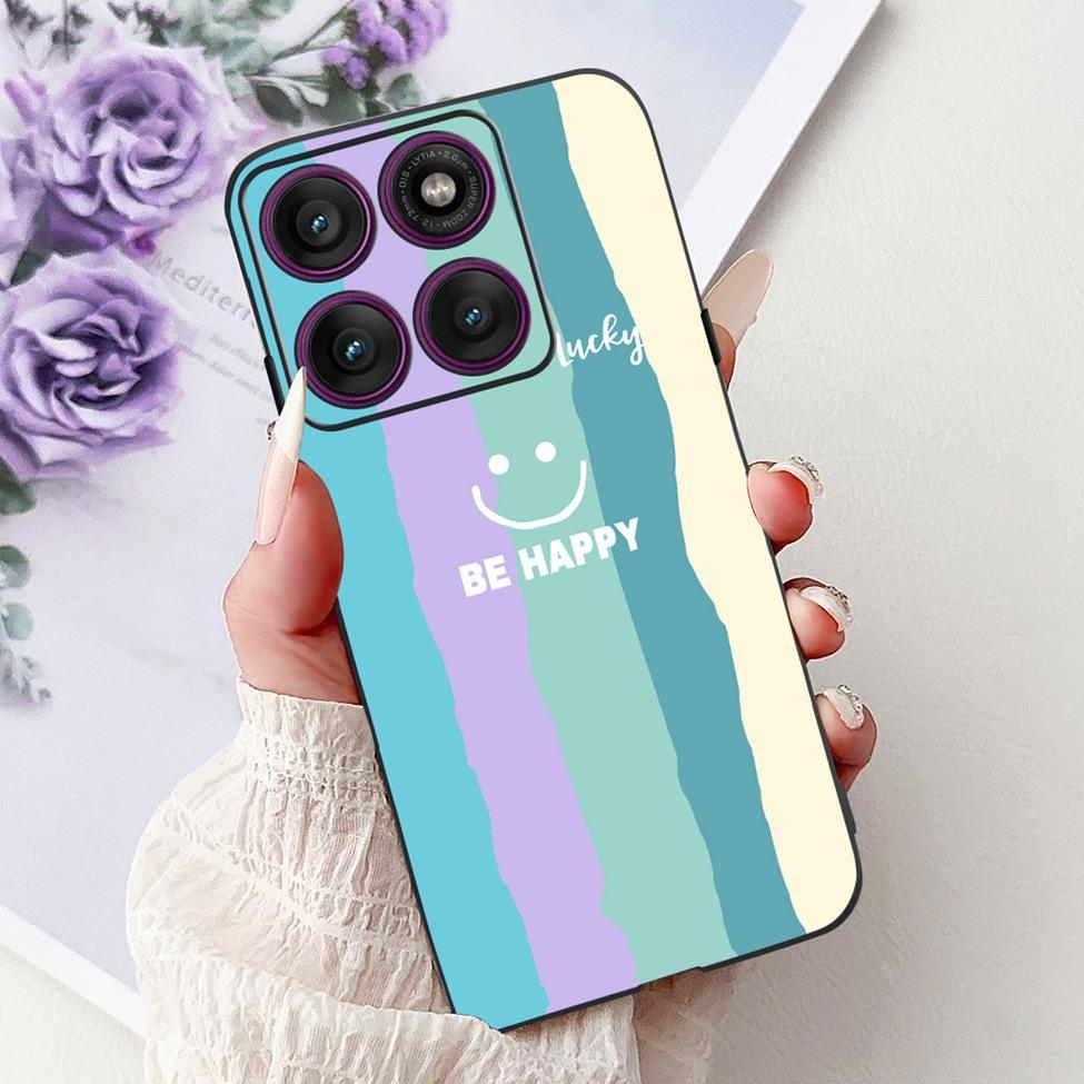 For Motorola Edge 60Pro XT2507-1 Back Cover For Motorola Edge 60 Pro Case Cute Cartoon Luxury Flower Painted Black Silicone 6.7"