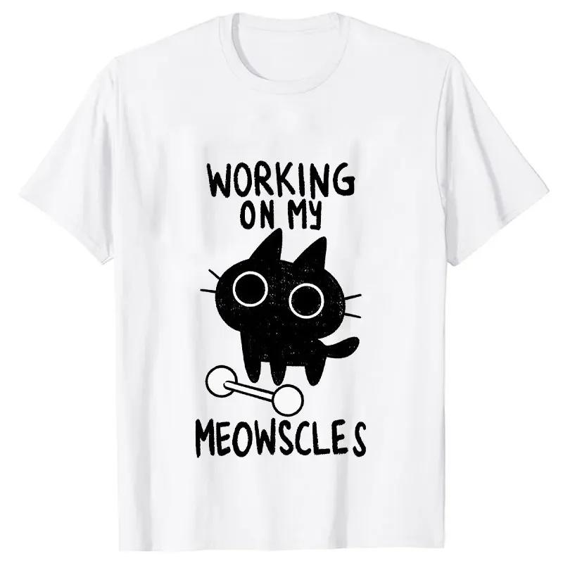 Summer Clothes Street Hip Hop Black Cat Anime Tees Fitness Cat Print Tshirts Female Short Sleeve Trendy Summer Clothing