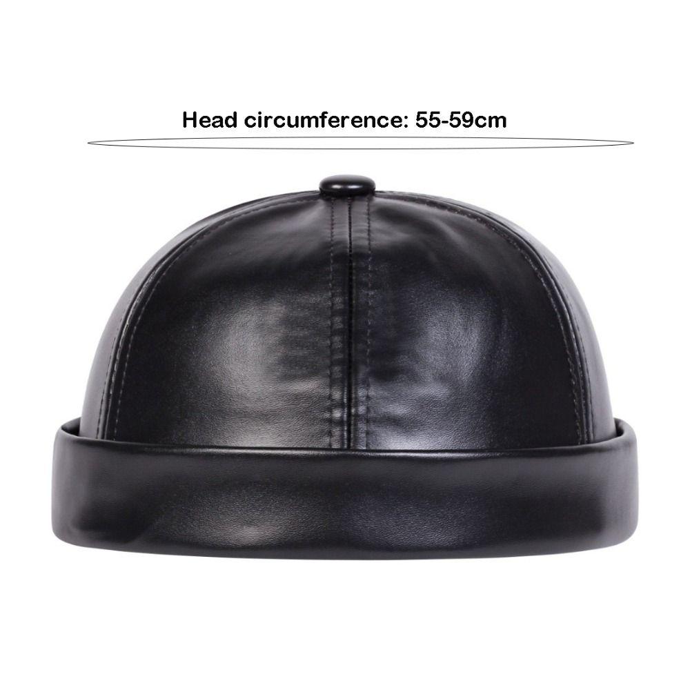 Lässige Retro-Kappe ohne Schirm Unifarbene PU-Leder-Melonenkappe Verstellbare Vermieterkappe Unisex