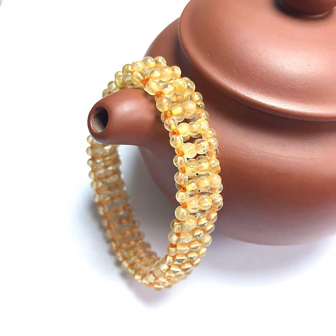 Hand-Woven Citrine Elastic Beaded Bracelet Ethnic Style