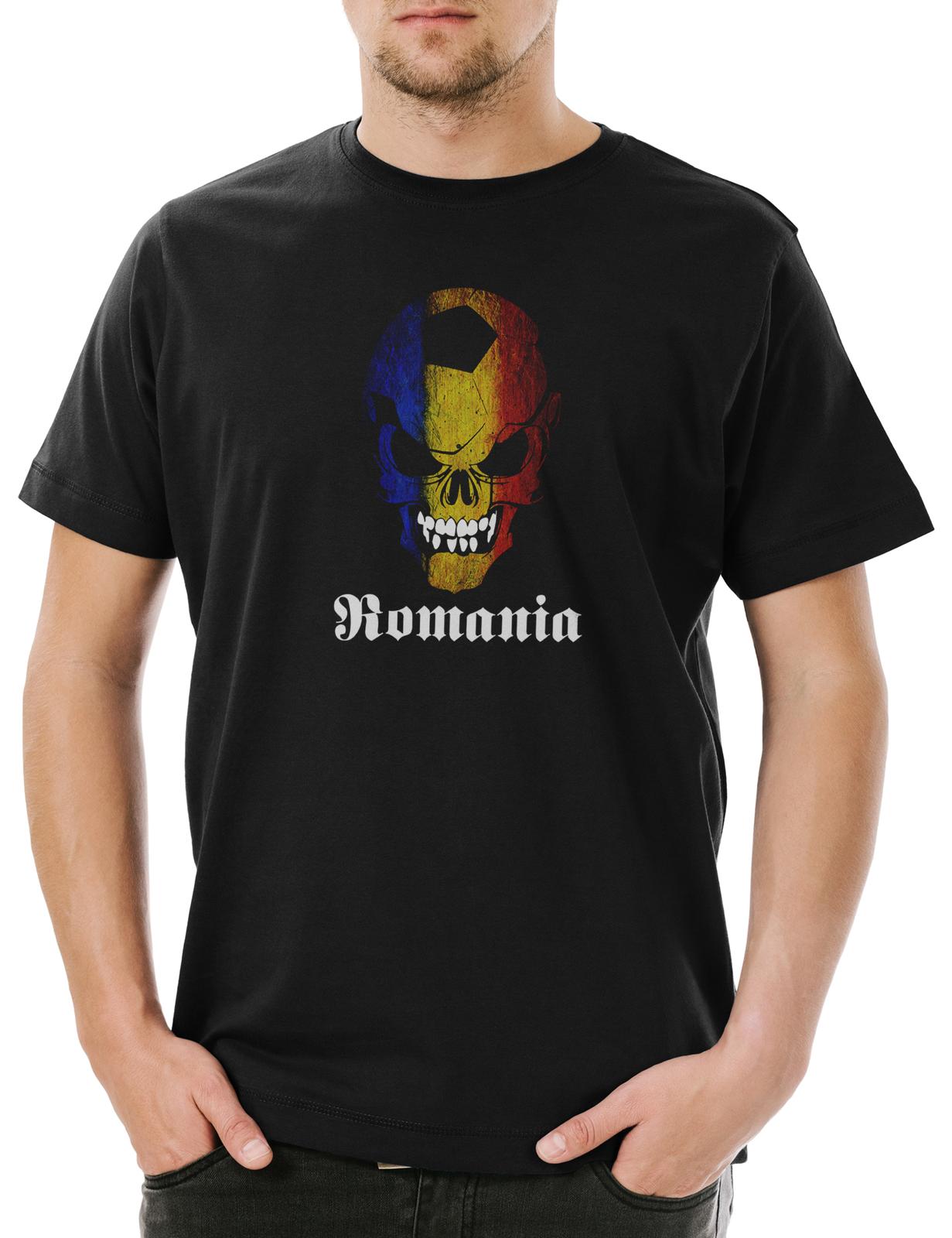 Classic Romania Football Skull Flag Mens T-Shirt Mens Womens Tees Top Soccer Football Fan Hooligan M
